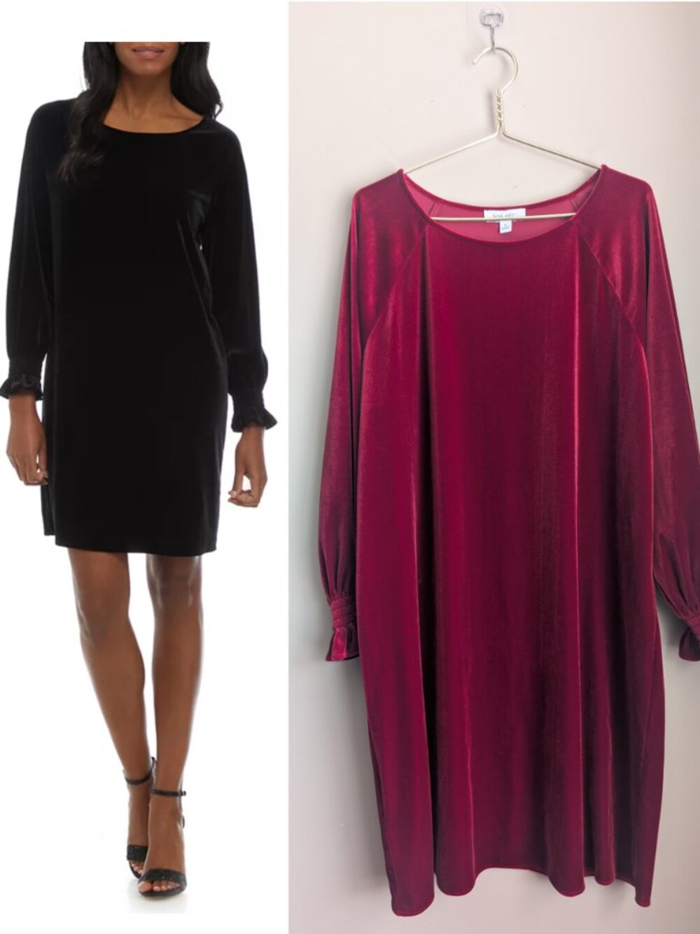 Nine Vest Long Sleeved Smocked Wrist Velvet dress